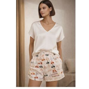 Anthropologie Wren Cherry Print Boxer Shorts Mon Cheri Cotton Poplin Medium New